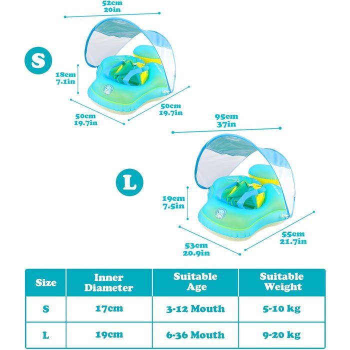 Bouée Bébé Avec Pare-soleil UPF 50+ – Flotteur Gonflable Pour 6-36 Mois – Tokaneit