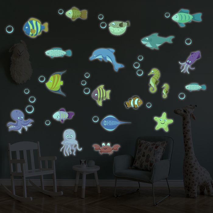 Stickers Phosphorescents Fées Et Étoiles - Autocollants Lumineux 40x25cm | Décoration Murale Enfant