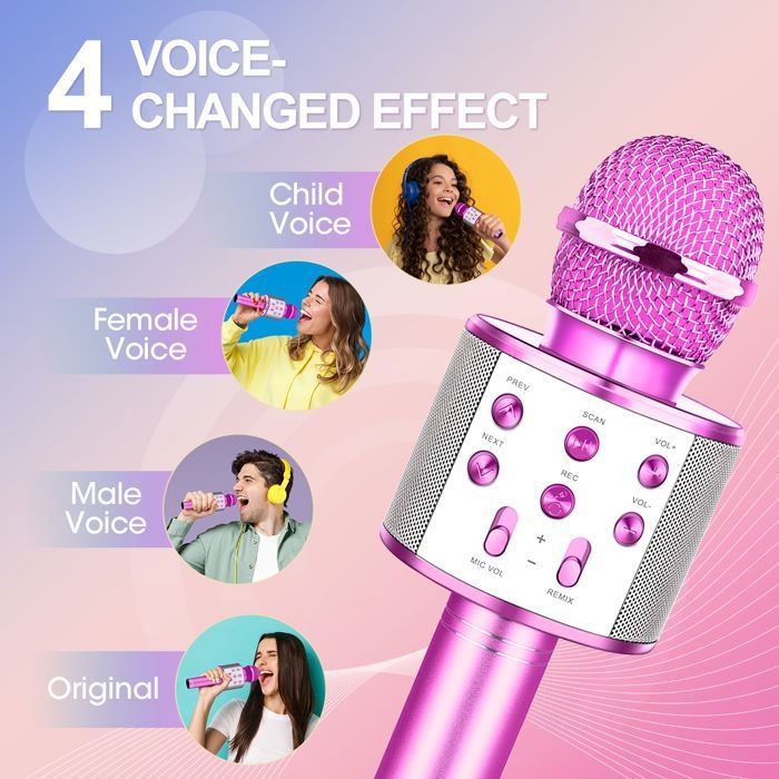 Micro Karaoké sans Fil Bluetooth, Microphone Karaoke Avec LED, Portable