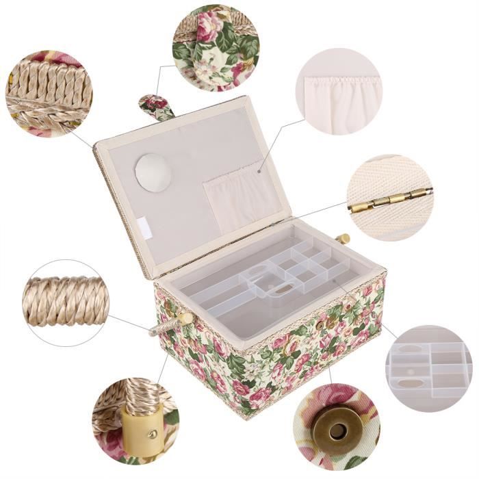 Panier En Paille Coloré Avec Couvercle, Boîte à Couture, Tissé Eco+, Beige