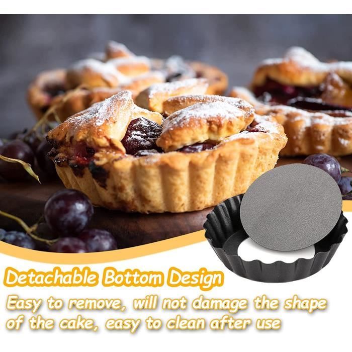 12 Moules à Tarte 12cm Avec Fond Amovible - Acier Carbone Antiadhésif - Pour Quiches, Tartelettes