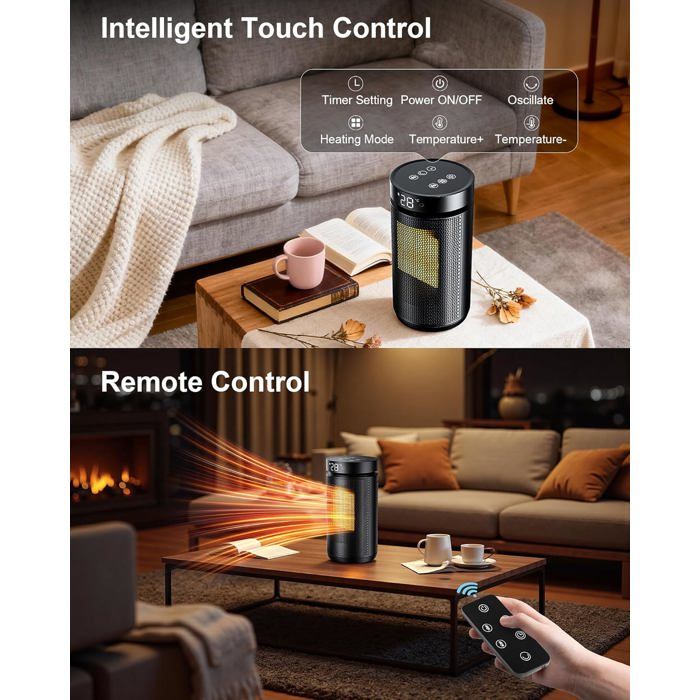 Chauffage D'appoint - 2200W & Écran Tactile - Minuterie & Oscillation - Sécurité Enfant - Pour Maison Et Bureau - Bricolage