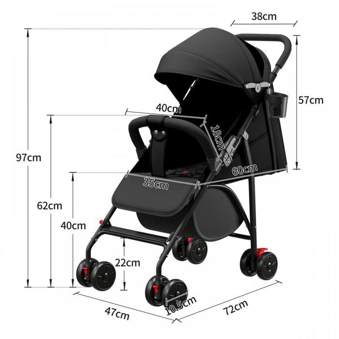 SMOBY - Baby Nurse - Poussette landau pour poupée jusqu'à 42 cm - Avec