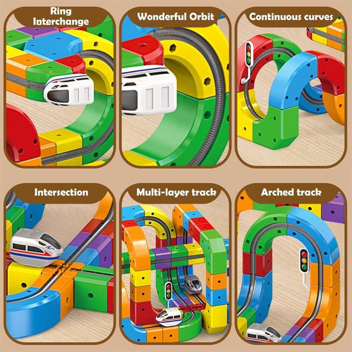 Starnearby Circuit De Train électrique, Circuit De Course Magnetique Flexible, Circuits De Construction 3D Défiant La Gravité, Jouet Stem, Cadeau (123PCS