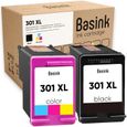 Basink Cartouche d'encre Compatible avec HP 301XL Pack 2 pour DeskJet 2540 1010 1510 2050 2544 2510 1050A 1000 OfficeJet 2620 4630-0