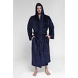 Peignoir à capuche pour Homme Robe de Chambre Manches Longue avec poches et Revers Doux Chaud M-3XL Bleu-0