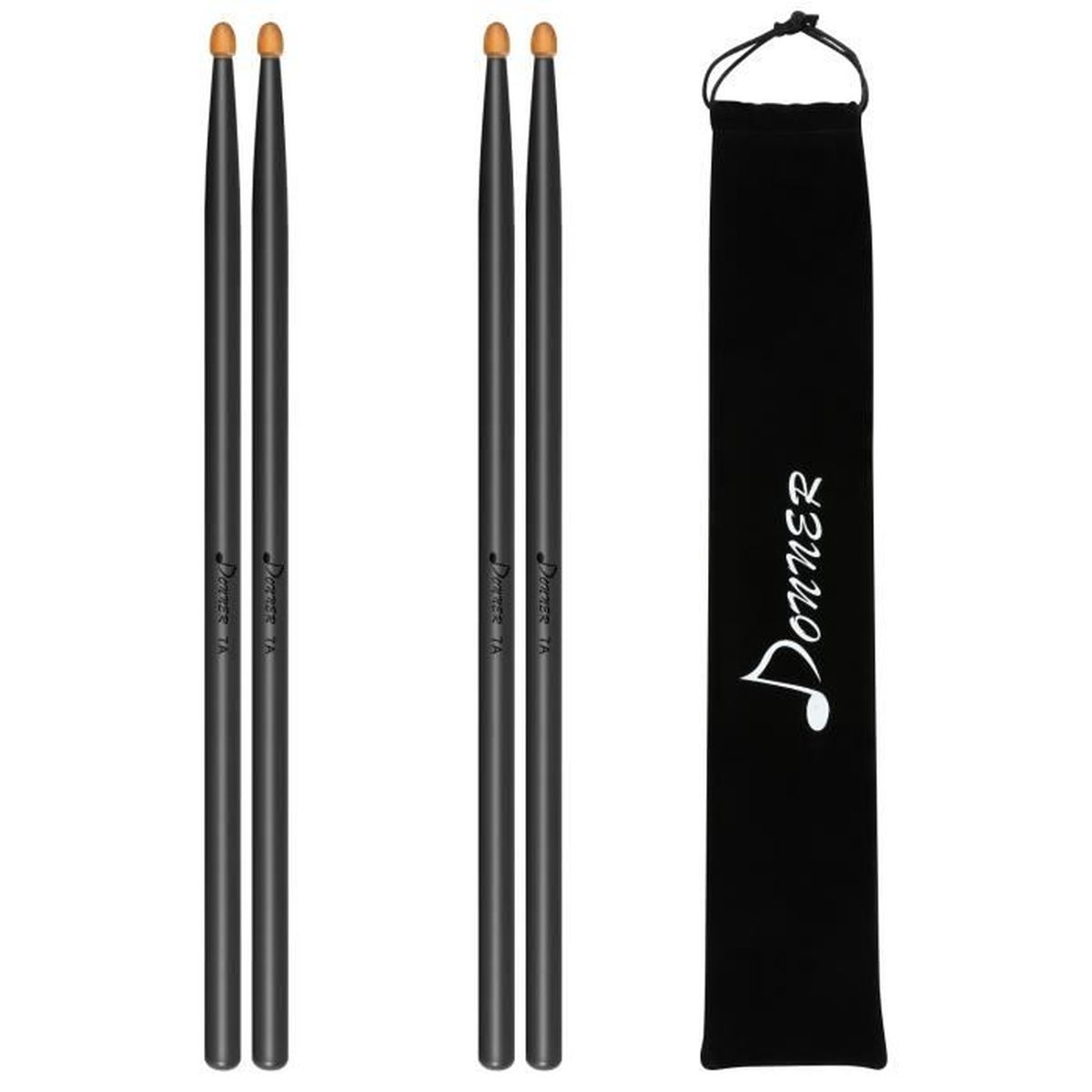 2 Baguettes De Batterie En Bambou Noir - 40 Cm, Légères Et Résistantes Pour Débutants Et Batteurs