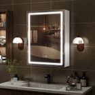 PULUOMIS Armoire de Salle de Bain avec Miroir LED, Anti-buée, Étagères Réglable, 2 Prises et 2 Ports USB, Meuble de Rangement