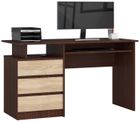 Bureau d'ordinateur AKORD CLP Wengé 135 cm 3 tiroirs façade Chêne Sonoma 2 étagères 135x60x77 cm