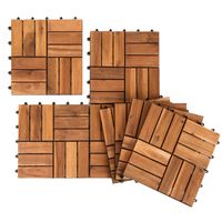 Revêtement de sol - LOSPITCH - Lot de 44 dalles en bois d'acacia - Résistant aux intempéries - 30x30x2.4cm