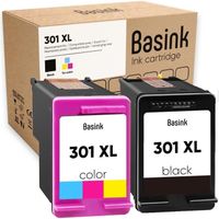 Basink Cartouche d'encre Compatible avec HP 301XL Pack 2 pour DeskJet 2540 1010 1510 2050 2544 2510 1050A 1000 OfficeJet 2620 4630