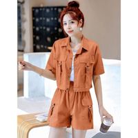 Ensemble Cargo d'été pour femmes,tenue courte,mode coréenne élégante,assorti,décontracté,grande taille,2 - Orange Shorts Set