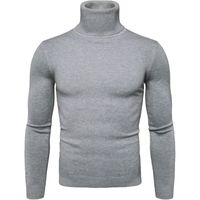 PULL - CHANDAIL Pull Col Roulé Homme Hiver Chaud Manches Longues Slim Fit Sweater Couleur Unie Gris
