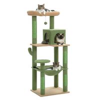 PAWZ Road Arbre à chat Design Spacieux Grande Hamac Dur Stable Avec hamac et belle maison pour chat - Cactus vert - 143 cm