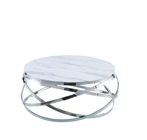 TABLE BASSE Table Basse EVOL verre effet Marbre Blanc D 100cm