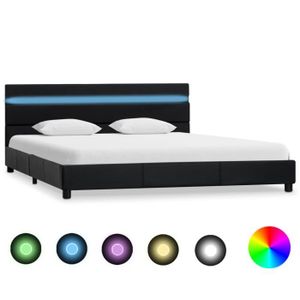 STRUCTURE DE LIT Cadre de lit adulte avec LED Noir Similicuir 160 x
