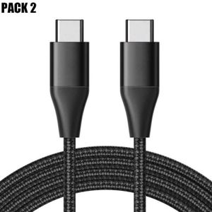 CÂBLE TÉLÉPHONE Lot de 2 Câble USB-C vers USB-C Rapide 3A pour Samsung Galaxy A53 A54 A34 A33 A32 4G-5G A52 4G-5G A52s -Nylon Renforcé 1M Noir