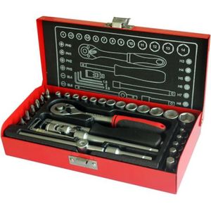75-RS1  Coffret douilles et accessoires 1/4 et 1/2 - 52 outils - Cliquet,  douilles et accessoires