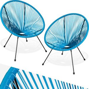 FAUTEUIL JARDIN  TECTAKE Lot de 2 chaises de jardin pliantes SANTANA avec Cordage élastique en polyéthylène Design rétro style acapulco - Bleu
