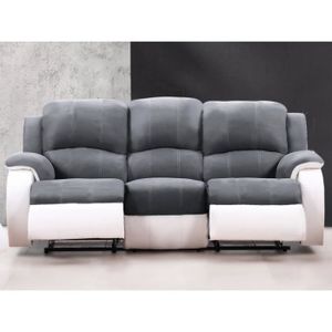 Canapé 3 Places Relax En Microfibre Et Simili Bilston Gris