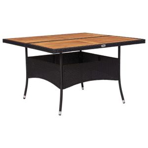 TABLE DE JARDIN  Meuble Table de jardin - Noir - Résine tressée et bois d'acacia solide 23.2 KG