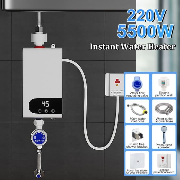 Acheter Mini chauffe-eau électrique instantané 5500W, ensemble de douche,  affichage numérique LCD, cuisine, salle de bains, robinet d'eau chaude sans  réservoir