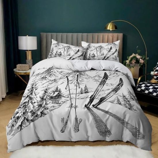 Housse De Couette 240X220 Cm Ski Sports Extrêmes 3D HD, Parure De Lit En Microfibre Avec 2 Taies D'oreiller, Avec Fermeture Éclair, Convient Aux Enfants Et Aux Adultes - Anti-Allergie -61310714376