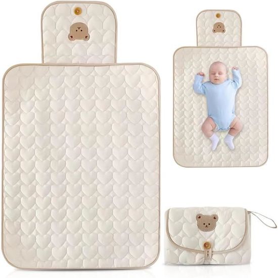 PRITOK Matelas à Langer Portable 70x50 Cm En Pur Coton - Tapis à Couches De Voyage Pour Bébé