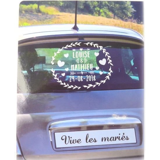 Stickers pour voiture des mariés Ornements coeurs Couleur Blanc Taille du  stickers Petit format