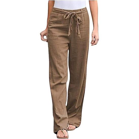 PANTALON Fluide Femme Eté Pantalon Lin Femme Eté Chic et Elegant Pantalon Large Femme Taille Elastique Chic Avocat