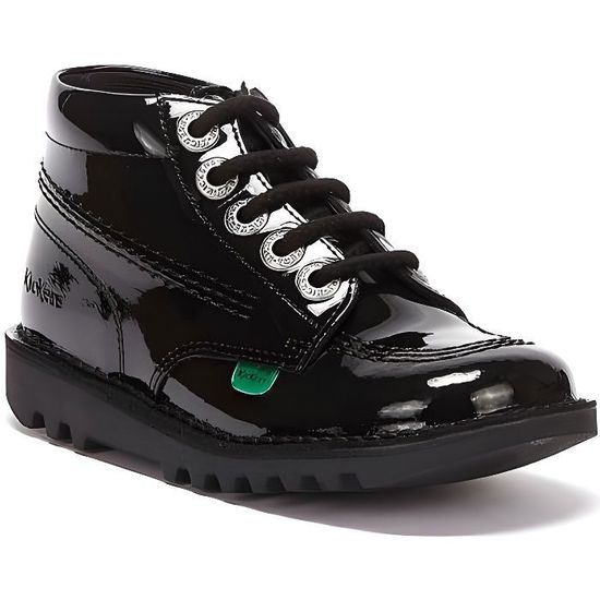 Kickers Garçon Tyrol Plat Oxford Noir Vernis - Chaussures Élégantes Et Confortables Taille 34 EU