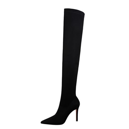 Boots Femme talon haut pointe stretch Lycra sexy night shop