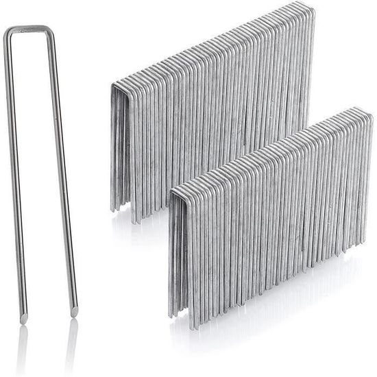 ValueHall - 100 Piquets Jardin Acier Galvanisé Forme U - 14,5x3,5cm - Fixation Bâche Anti-Mauvaises Herbes