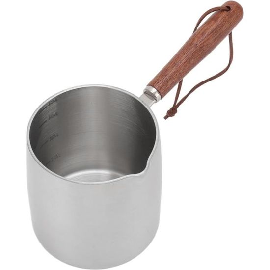 Chauffe-Beurre En Acier Inoxydable 450ml - Double Bec Verseur, Poignée Bois, Induction, Pour Chocolat, Sauces Et Lait