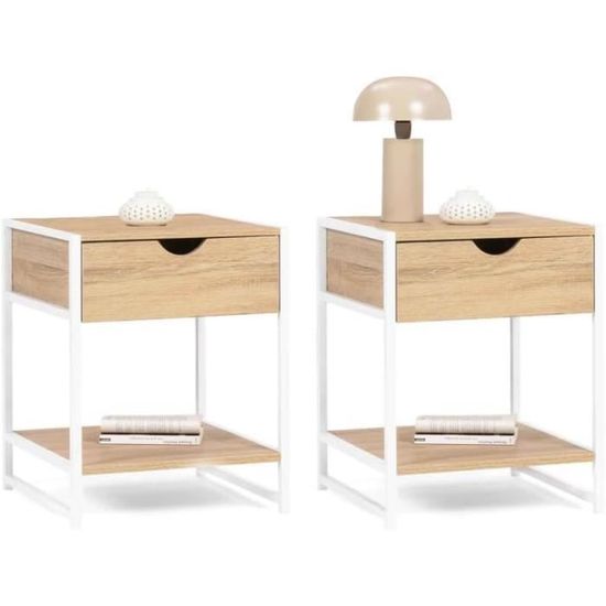 Lot De 2 Tables De Chevet Utah 3 Tiroirs - Style Industriel, Structure Métal, Tiroirs En Tissu, 30x30x60 Cm