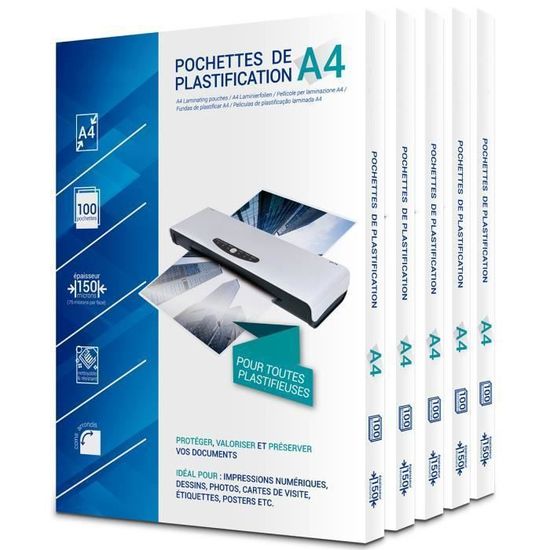 Plastifieuse A4 Lot De 50 Pochettes Plastification MAXDONE - A3, A4, A5, A6 - Brillant 80 Microns