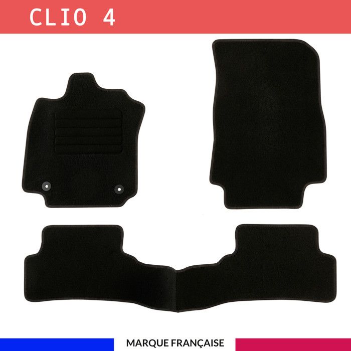 Tapis de sol voiture - Sur mesure pour RENAULT CLIO 4 (09/2012-05/2019) Antidérapant - 3 pièces : Protection arrière - Moquette
