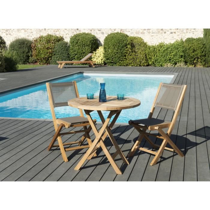 Ensemble de jardin en teck : 1 table ovale extensible 180 / 240 x 100 cm - 3 lots de 2 chaises pliantes en textilène JARDITECK