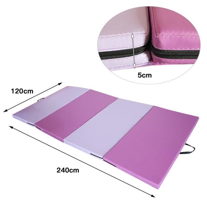 Tapis de Sol 180cm pour Fitness Exercices et Gymnastique 240 x 120 x 5 cm Matelas de Gym Épais Pliable,Rose-violet