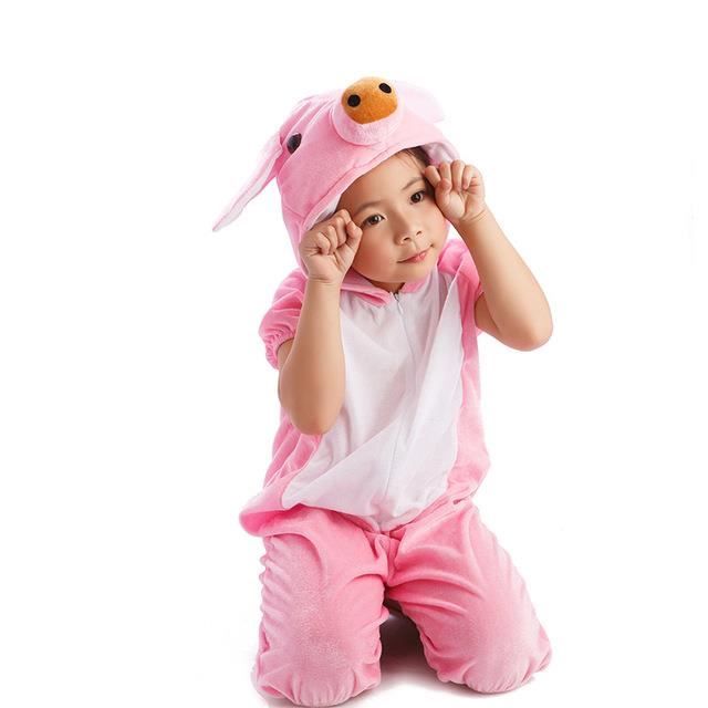 1pcs Pyjama Combinaison Animaux Costume Déguisement Enfant Fille S (Cochon rose)