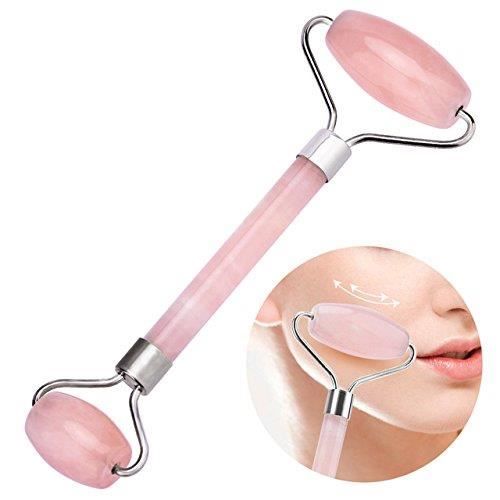 Rouleau de jade à quartz rose pour le massage du visage et le drainage lymphatique - Élimine les toxines et réduit les gonflement