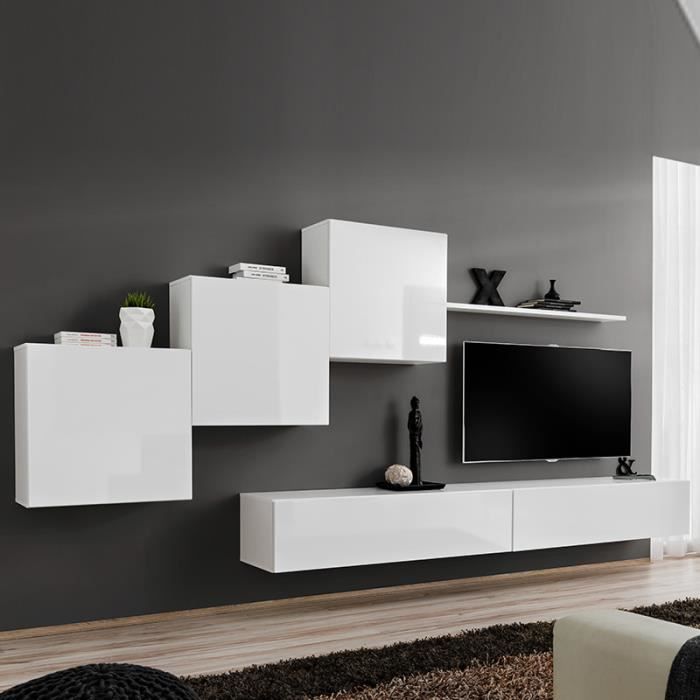 Composition murale blanche design VIVARA 3 Blanc L 330 x P 40 x H 160 cm