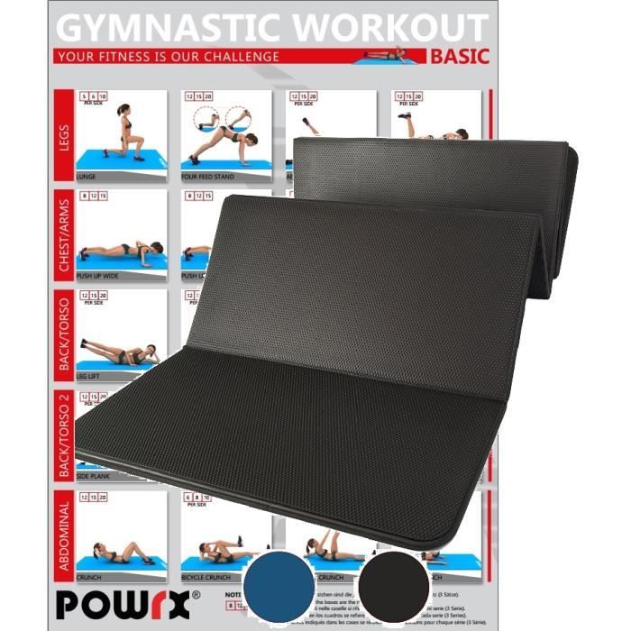 Tapis de gymnastique pliable 180 cm sans PVC, bleu ou noir Couleur: Noir