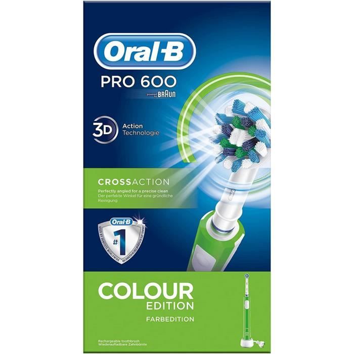 Brosses à dents électriques Oral-B Pro 600 Cross Action - Brosse à Dents Électrique Rechargeable - Edition Verte 88208
