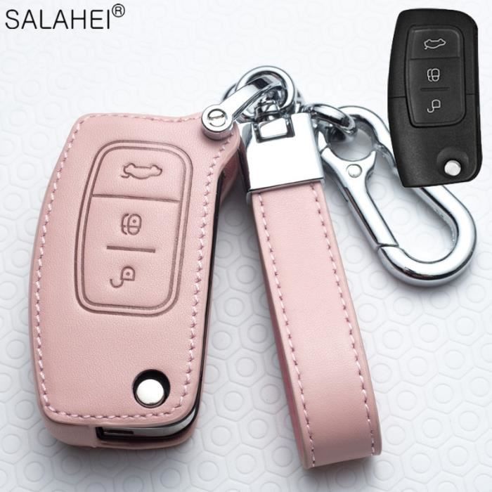 Housse en cuir pour clé télécommande de voiture, étui pour Ford Fiesta Focus 2 Ecosport Kuga Escape Fa F-pink