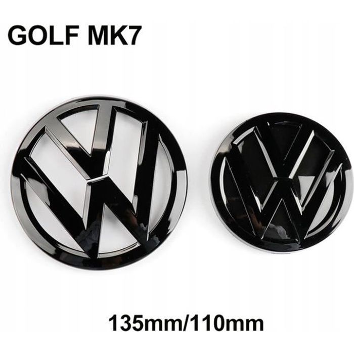 JXC Lot de 2pcs Insigne logo emblème avant 135mm -arrière 110mm Noir brillant pour Volkswagen VW GOLF 7 MK7