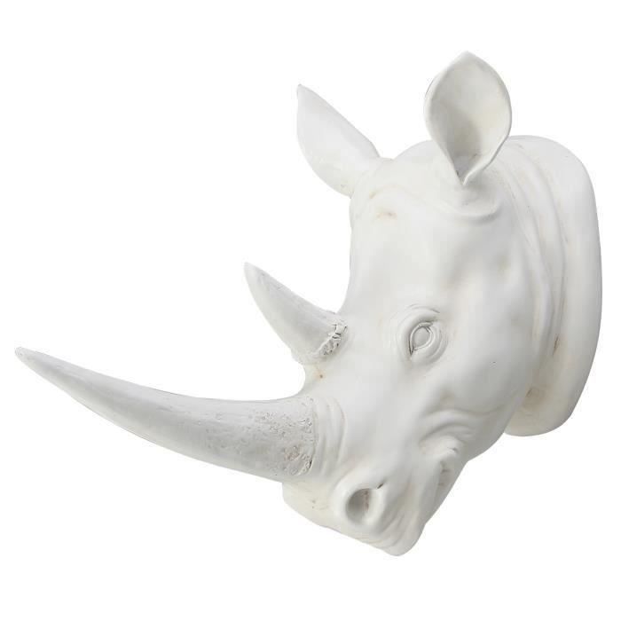 Tête Rhinocéros Sculpture Résine Objet Décoration Murale Blanc Maison Exotique Me53609