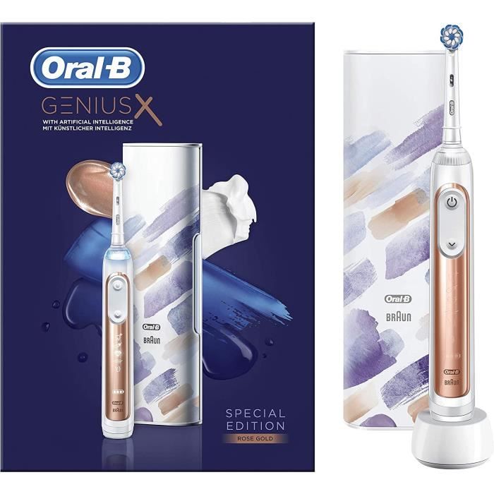 Oral-B Genius X, Édition Spéciale, Brosse à Dents Électrique Rechargeable, 1 Manche Premium Or Rose avec Intelligence Artificielle,