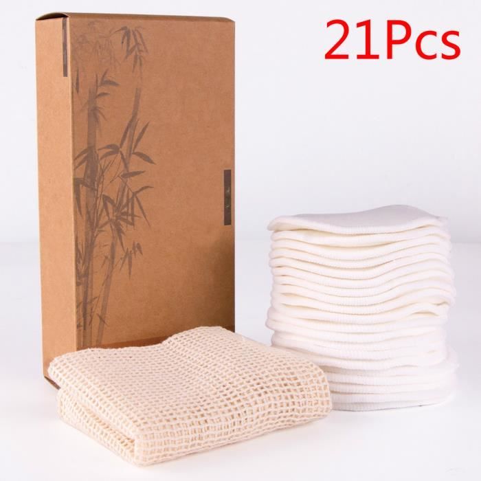 Tampons Démaquillants Fibre De Bambou, Disques Coton Demaquillant Lavable, Fibre De Bambou Velours, Réutilisable - Blanc