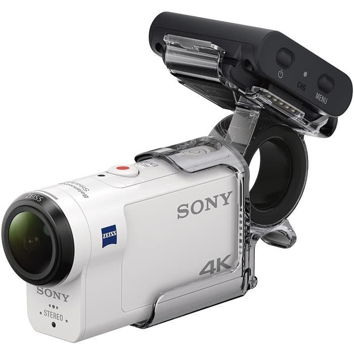 Sony FDR-X3000R + AKA-FGP1 Camera d'action ultra-stabilisée/4K - Travel Kit - Blanc